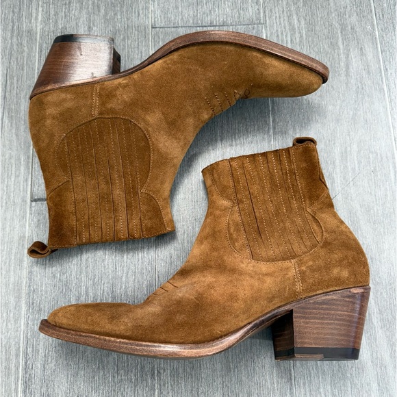 MAJE Farwest Suede Cowboy Boots Size 41 10.5 Tan Camel 70s Western Ankle Booties - Picture 6 of 16